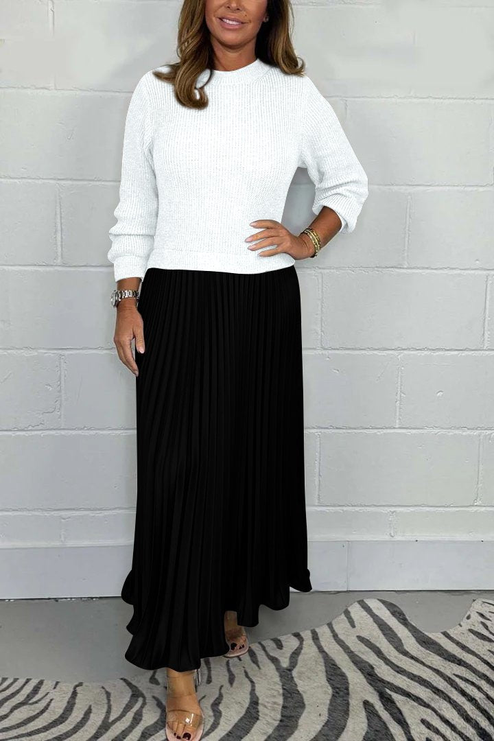 aldorian™-🔥Women’s Stylish and Elegant Round-neck Pleated Dress