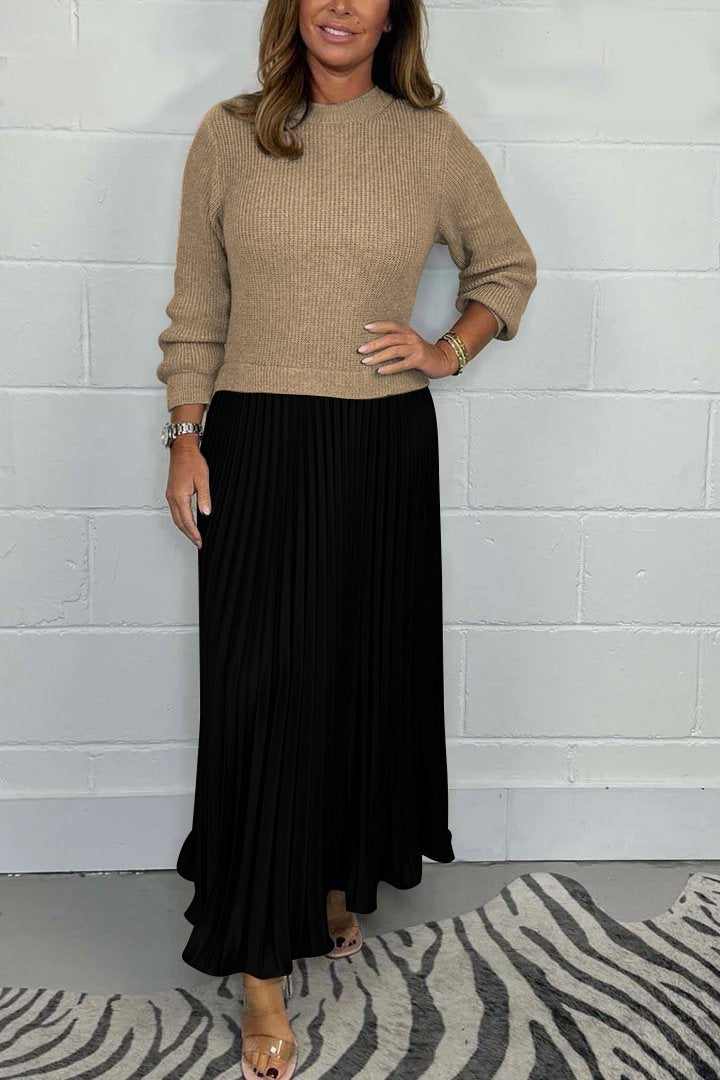 aldorian™-🔥Women’s Stylish and Elegant Round-neck Pleated Dress