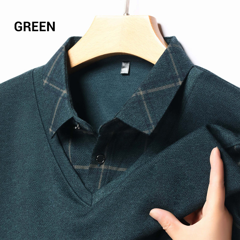 aldorian™-Men's Faux Two Piece Lapel Long-Sleeve Tops