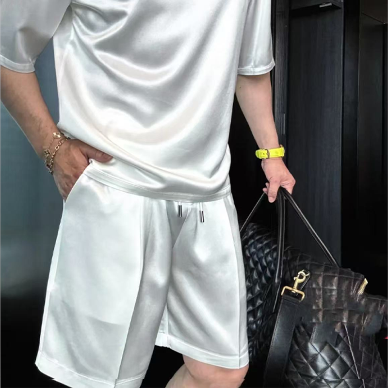 ⏳🔥High Quality Men's Mercerized Cotton Casual Solid Color Top and Shorts Two-Piece Set【Loose fit, suitable for all occasions】