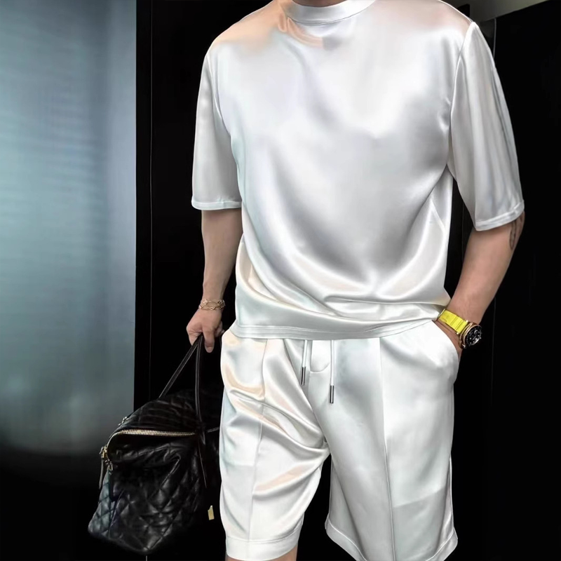 ⏳🔥High Quality Men's Mercerized Cotton Casual Solid Color Top and Shorts Two-Piece Set【Loose fit, suitable for all occasions】
