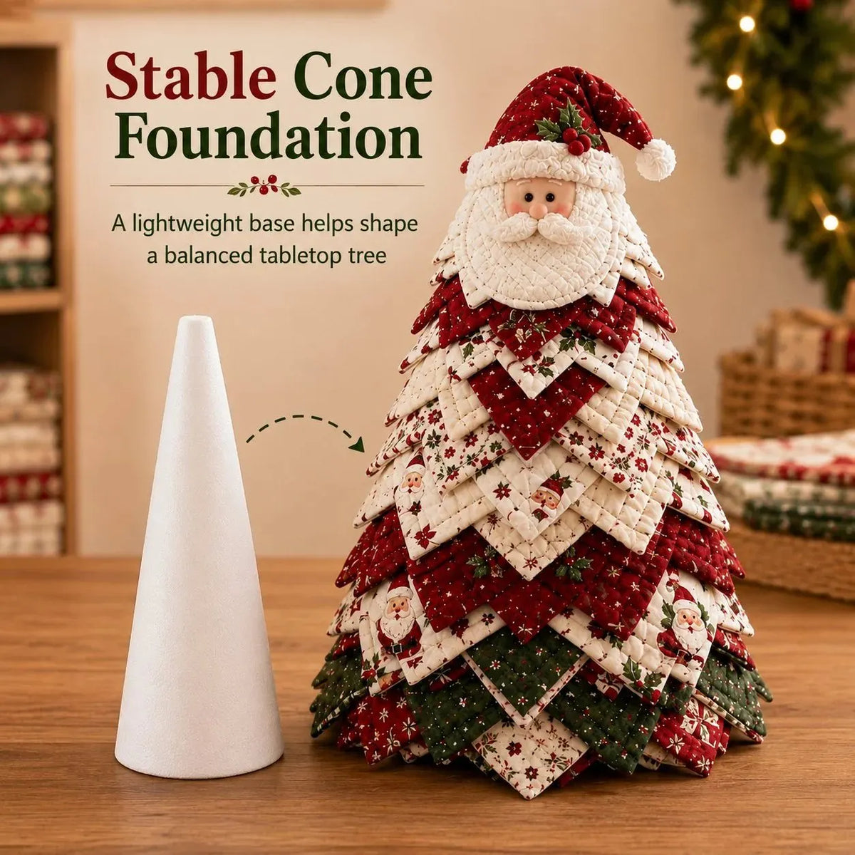 🔥HOT SALE🔥LAST DAY 50% OFF - 🎄DIY Quilted Santa Christmas Tree Kit – Handmade Fabric Holiday Tabletop Tree Decor