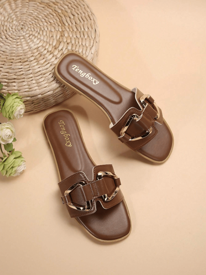 aldorian™-New Arrival: Women's Slip-On Flat Sandals with Metal Buckle – Perfect for Spring & Summer!