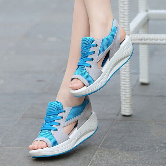 aldorian™-Contrast Paneled Cutout Lace-up Muffin Sandals