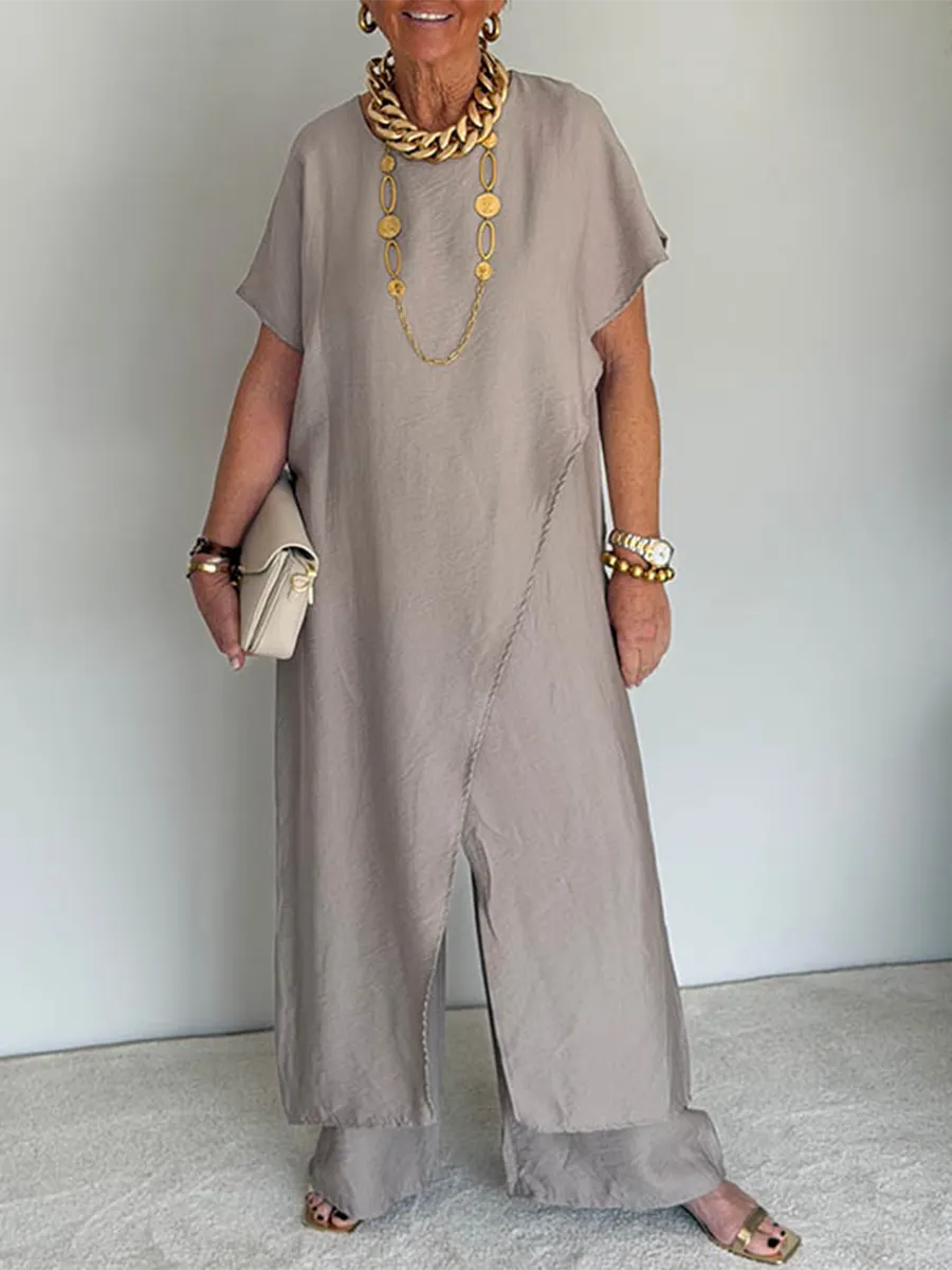 🍀🍀New Arrival - Women's Casual Retro Loose Asymmetrical Two-Piece Set