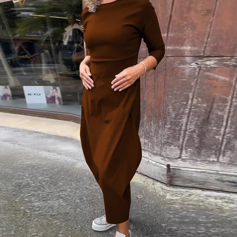 💕🤩Women's Solid-Color Casual Long-Sleeve Maxi Dress