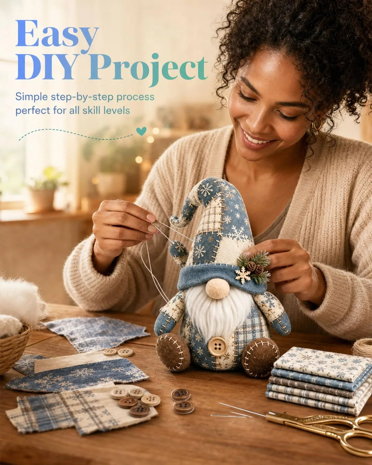 🧵🥇Patchwork-Style Gnome DIY Kit – Create Your Own Adorable Animals