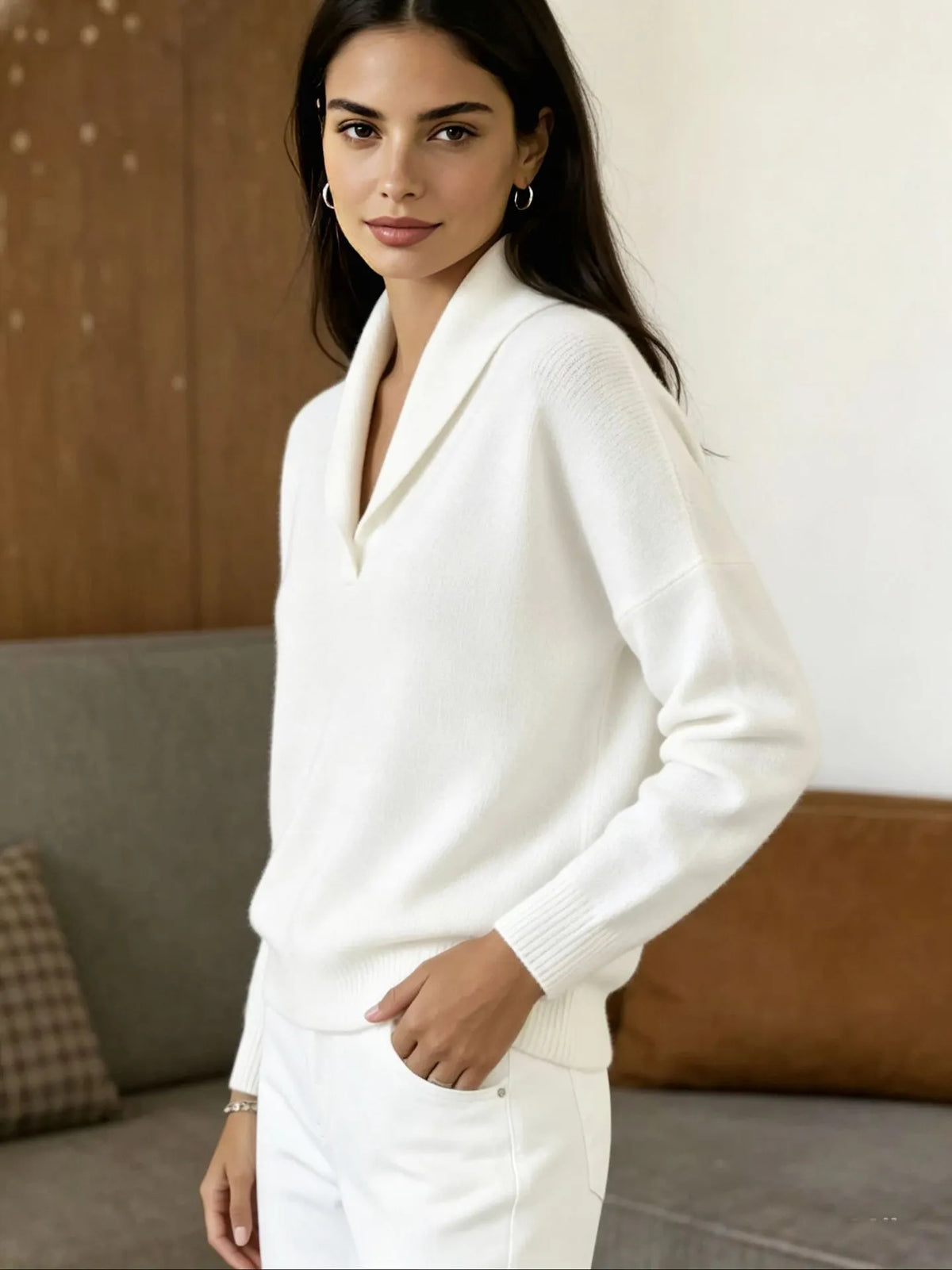 Women's Long-Sleeve V-Neck Knit Pullover