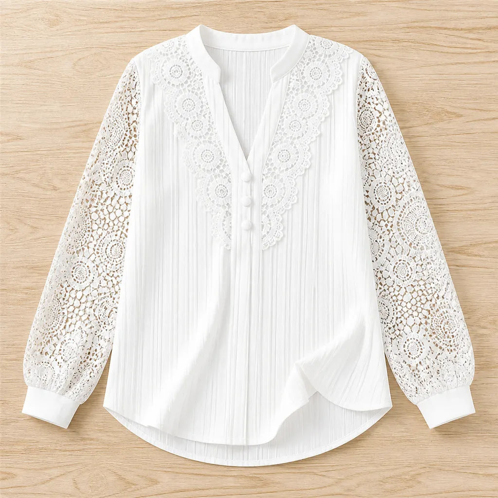 New solid color V-neck lace women's shirt