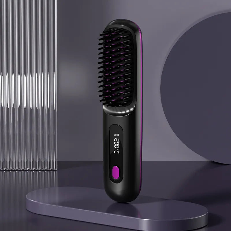 2-in-1 USB-Rechargeable Heated Hair Straightening Brush