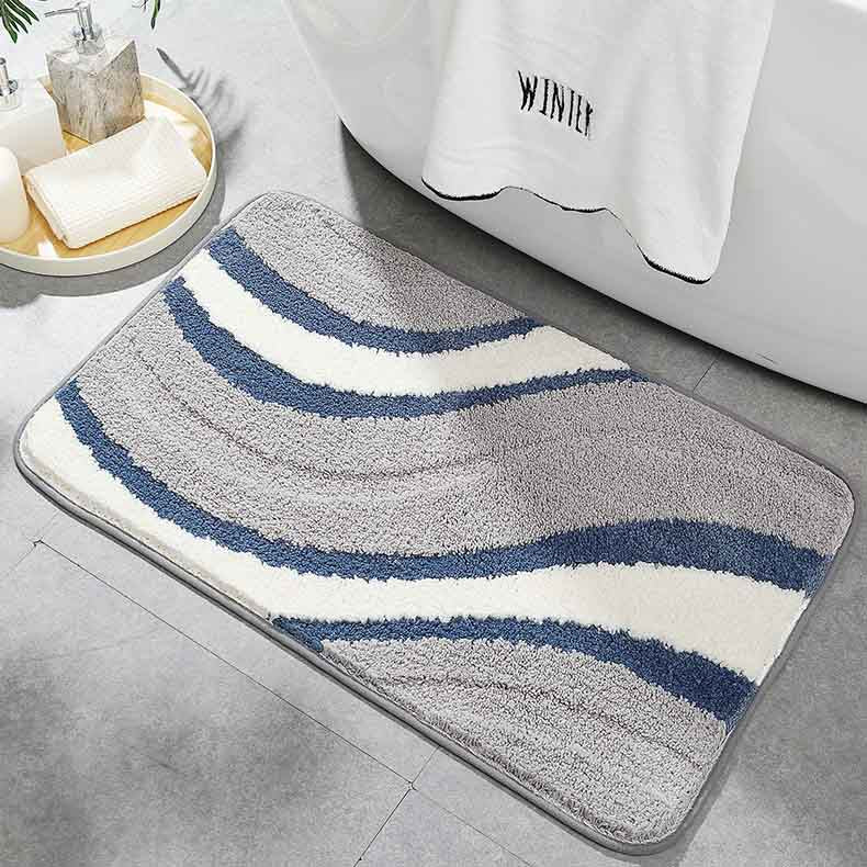 Abstract Grey White Blue Wave Bath Mat