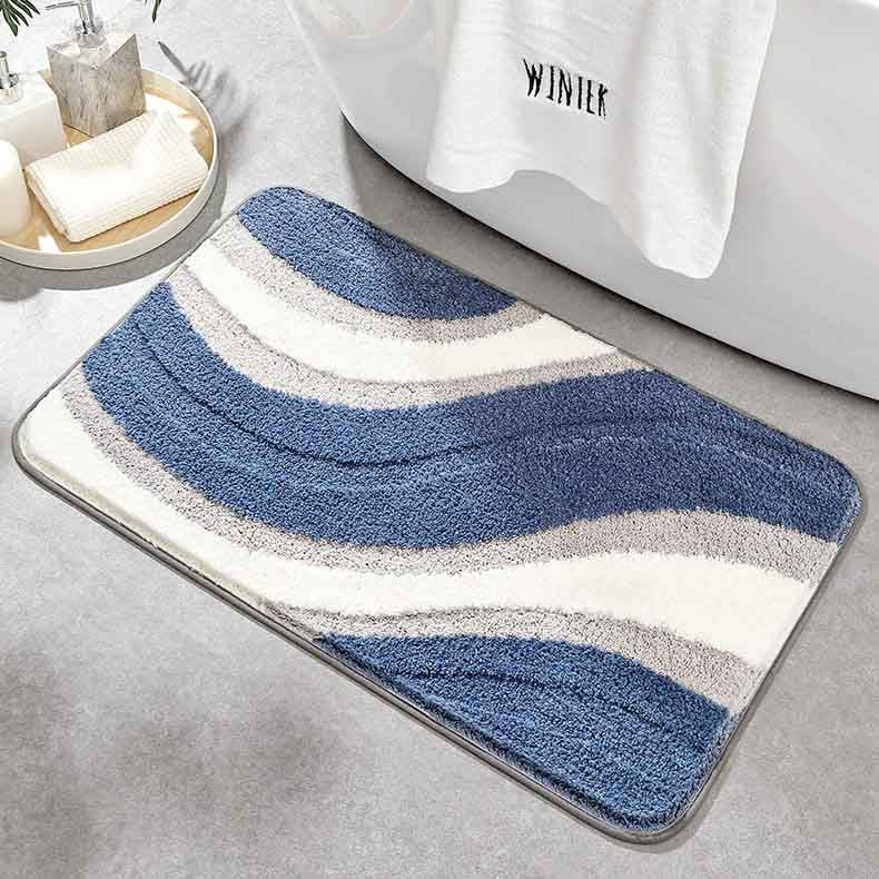 Abstract Grey White Blue Wave Bath Mat