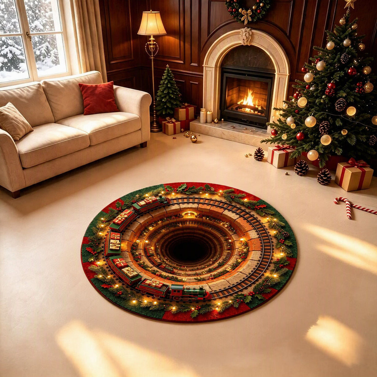 🎄3D Christmas Gnome Optical Illusion Round Rug | Fun Festive Home Decor Must‐Have⭐🏠🎁