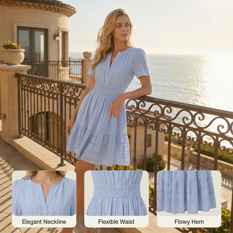 🌸Women Short Sleeve Tiered Mini Dress