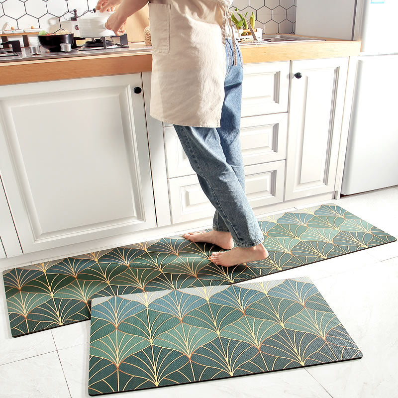 PVC Green Abstract Leaves Kitchen Mat