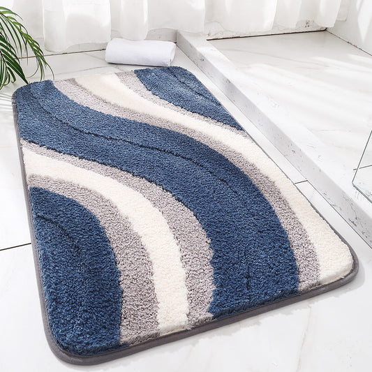 Abstract Grey White Blue Wave Bath Mat