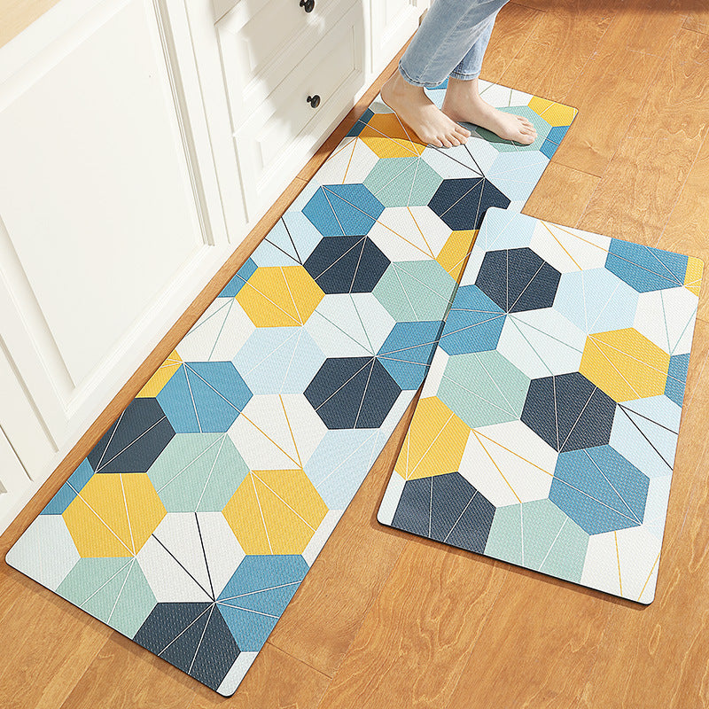 Blue and Yellow Honeycomb Shapes Pattern PVC Leather Kitchen