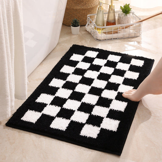 Black and White Checkerboard Bath Mat