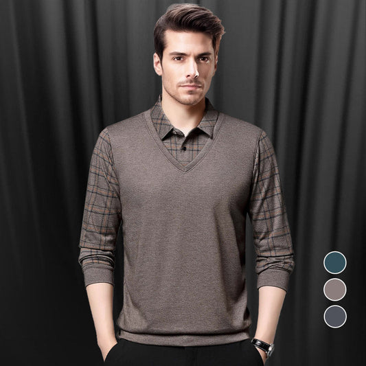 aldorian™-Men's Faux Two Piece Lapel Long-Sleeve Tops