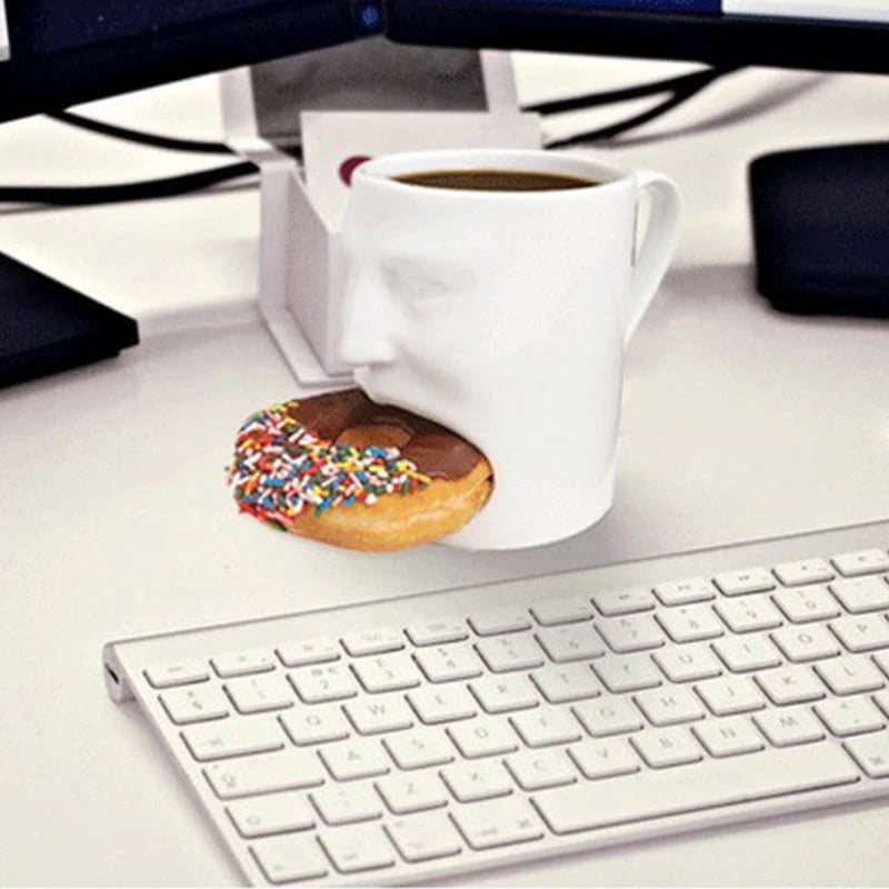 Face Design Ceramic Mug with Biscuit Pocket Holder