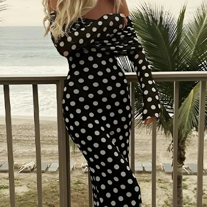 aldorian™-💖Elegant dress with polka dot pattern and bare shoulders