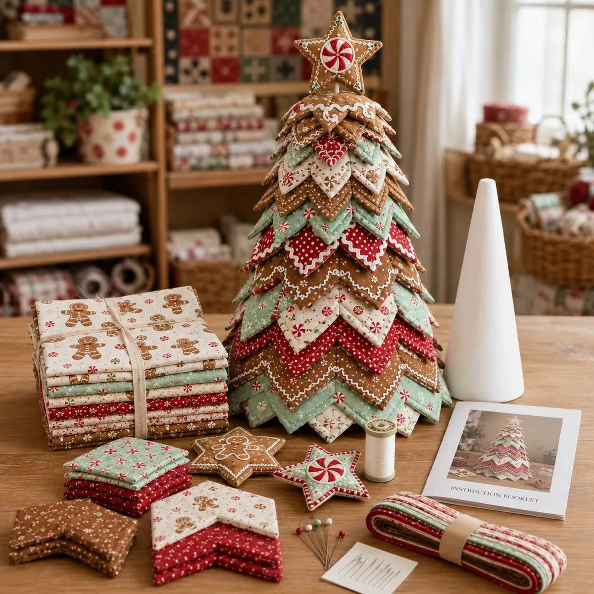 🔥HOT SALE🔥LAST DAY 50% OFF - 🎄DIY Quilted Santa Christmas Tree Kit – Handmade Fabric Holiday Tabletop Tree Decor