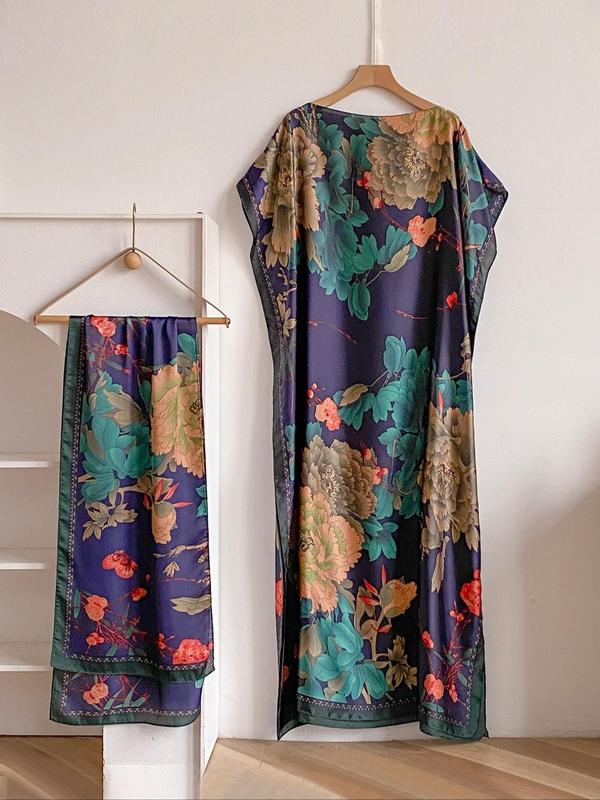 💥Women's Floral & Butterfly & Peacock Print Cape Shawl & Scarf Set