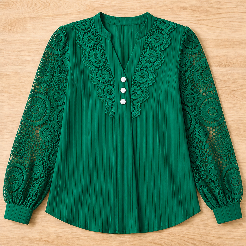 New solid color V-neck lace women's shirt