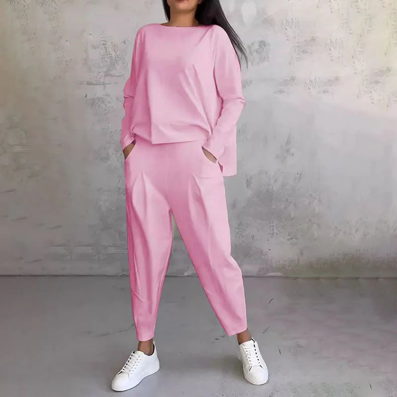 aldorian™-🔥Round-Neck Long-Sleeved Top & Pants 2-Piece Set