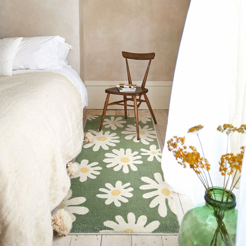 White Daisy Green and Blue Ground Bedroom Mat