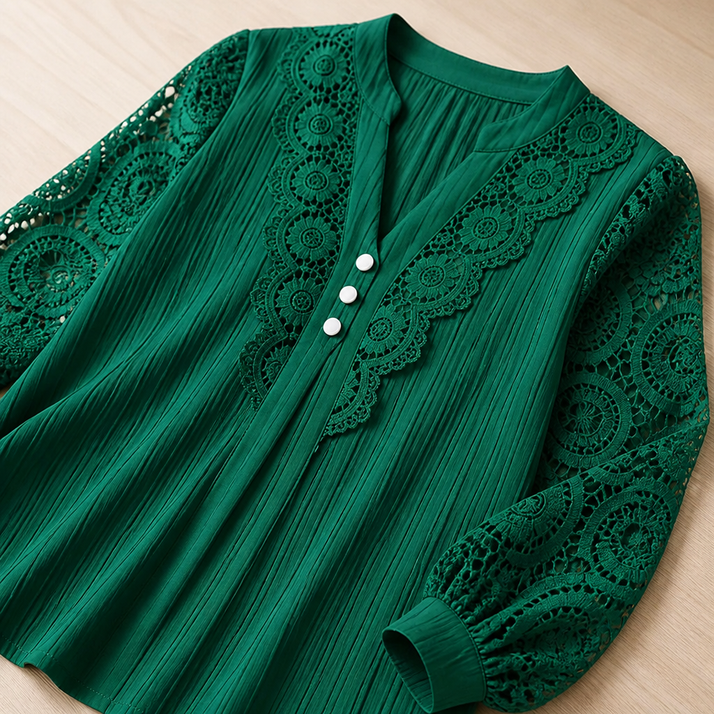 New solid color V-neck lace women's shirt