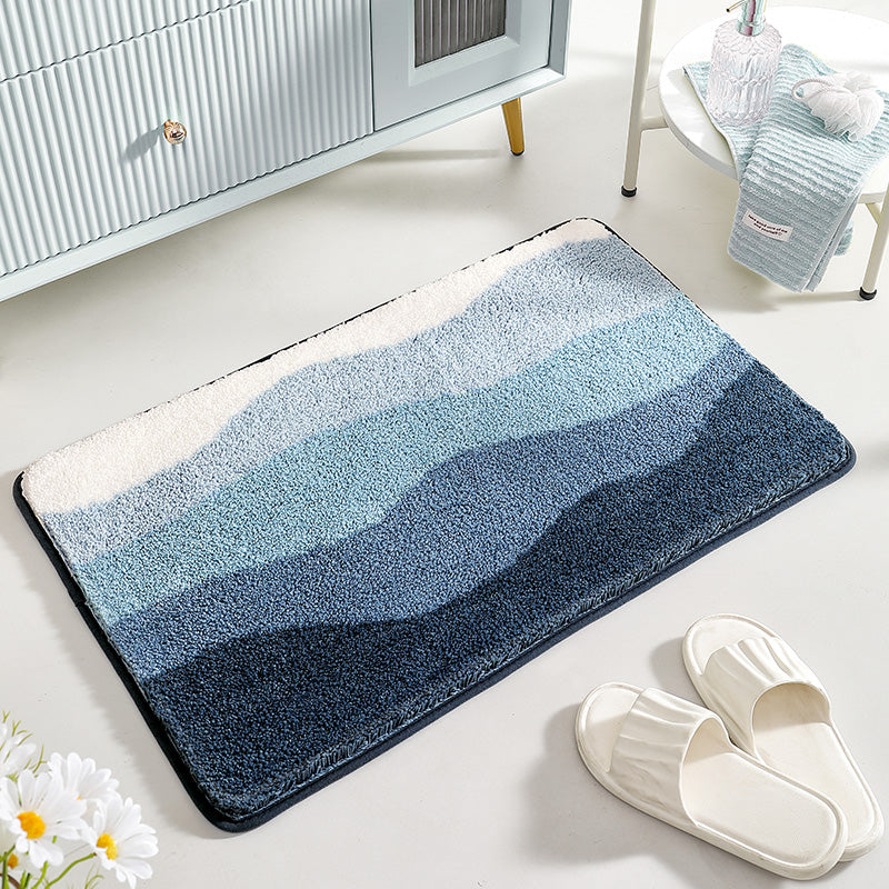 Abstract Blue Wave Ocean Bath Mat Green Mountain Rug