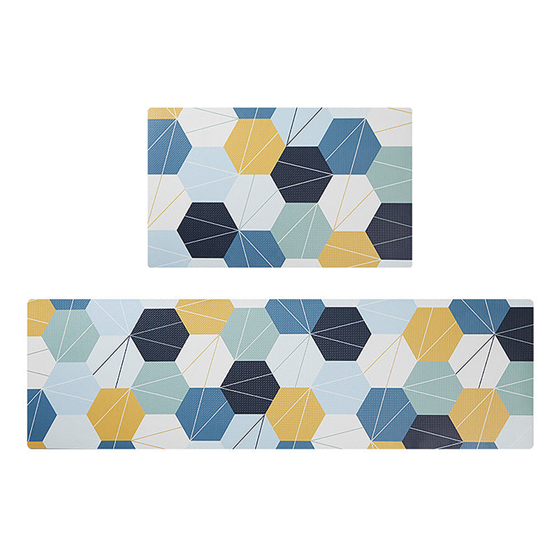 Blue and Yellow Honeycomb Shapes Pattern PVC Leather Kitchen