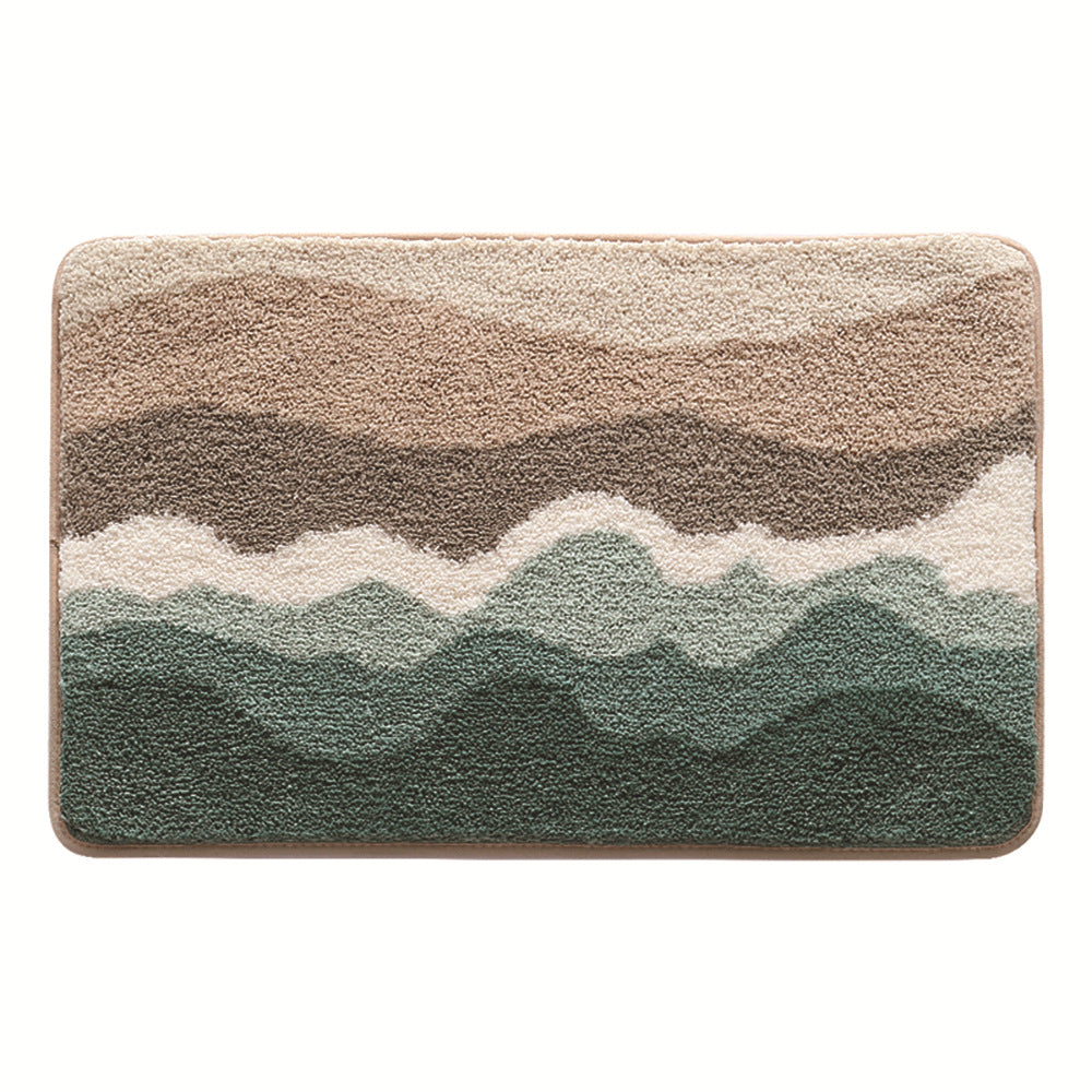 Abstract Blue Wave Ocean Bath Mat Green Mountain Rug