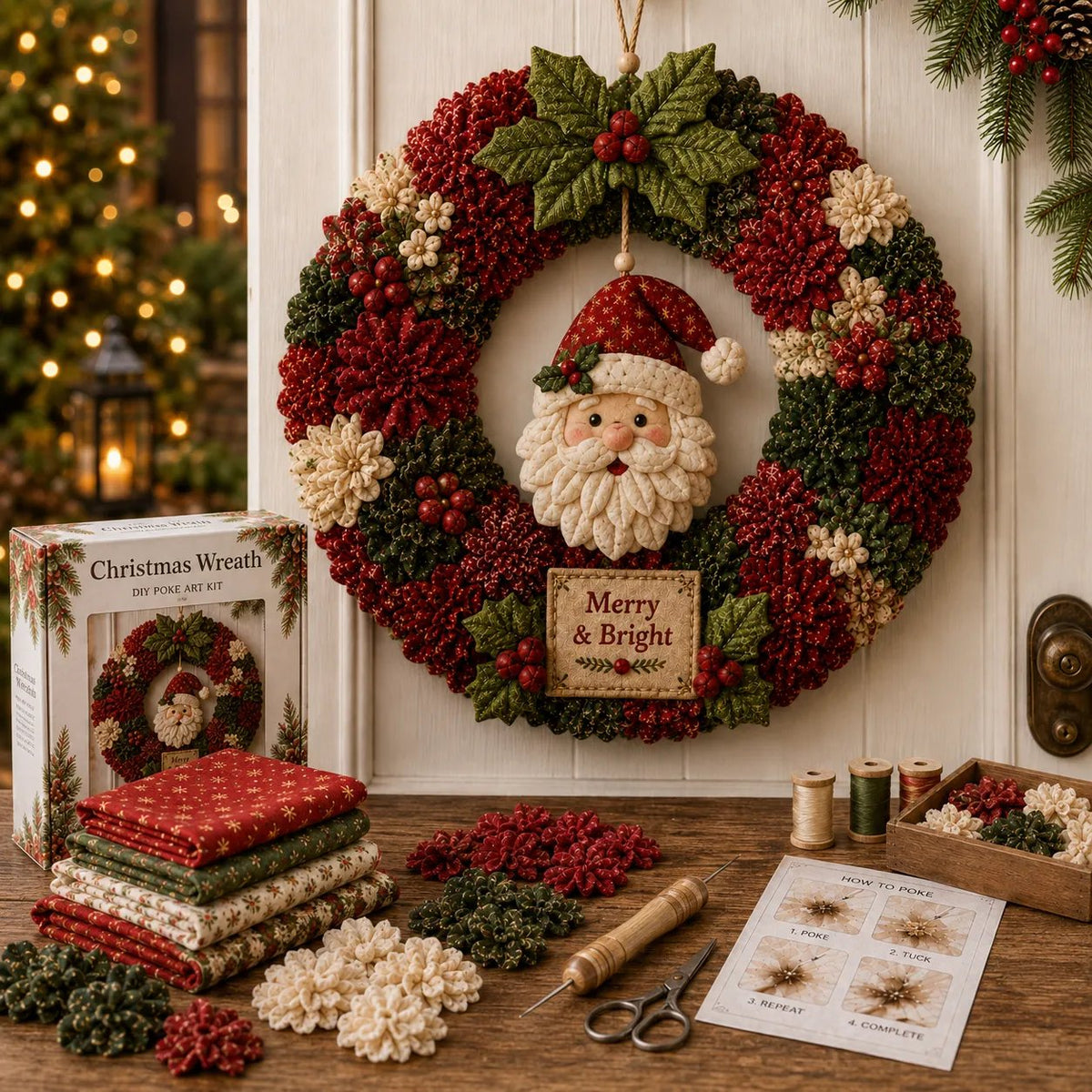 ⏰ LAST DAY 50% OFF ✨ Make A Christmas Wreath You'll Be Proud To Display 🎄❤️ 3D Fabric Poke DIY Kit With Tutorial & Guide Included