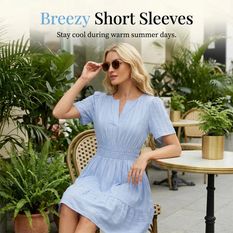 🌸Women Short Sleeve Tiered Mini Dress
