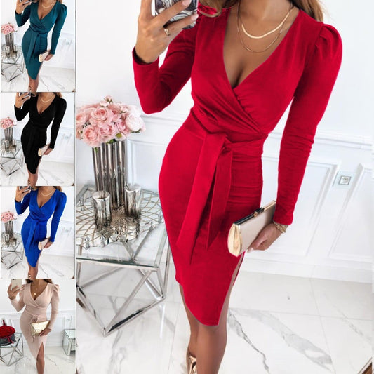 aldorian™-Women's Solid Color V-neck Tight Dress