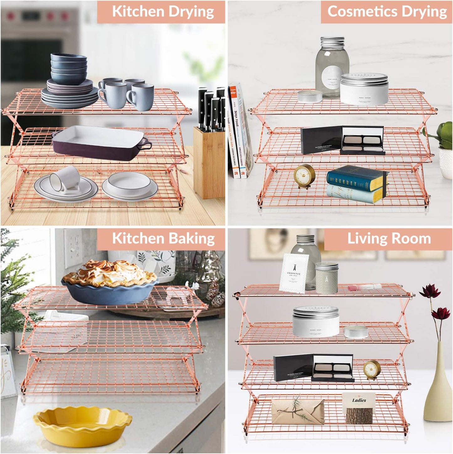 🍪 3/4-Tier Collapsible Cooling Rack – Expand to Bake, Collapse to Save Space!