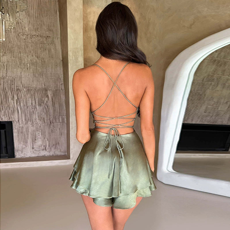 Spaghetti Straps Satin Homecoming Dress