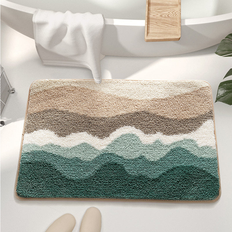 Abstract Blue Wave Ocean Bath Mat Green Mountain Rug