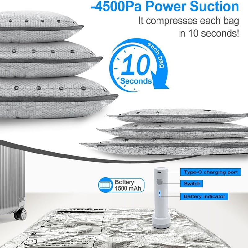 🏆⚡ 50K+ SOLD! Cordless Travel Vacuum Storage Compression Bag