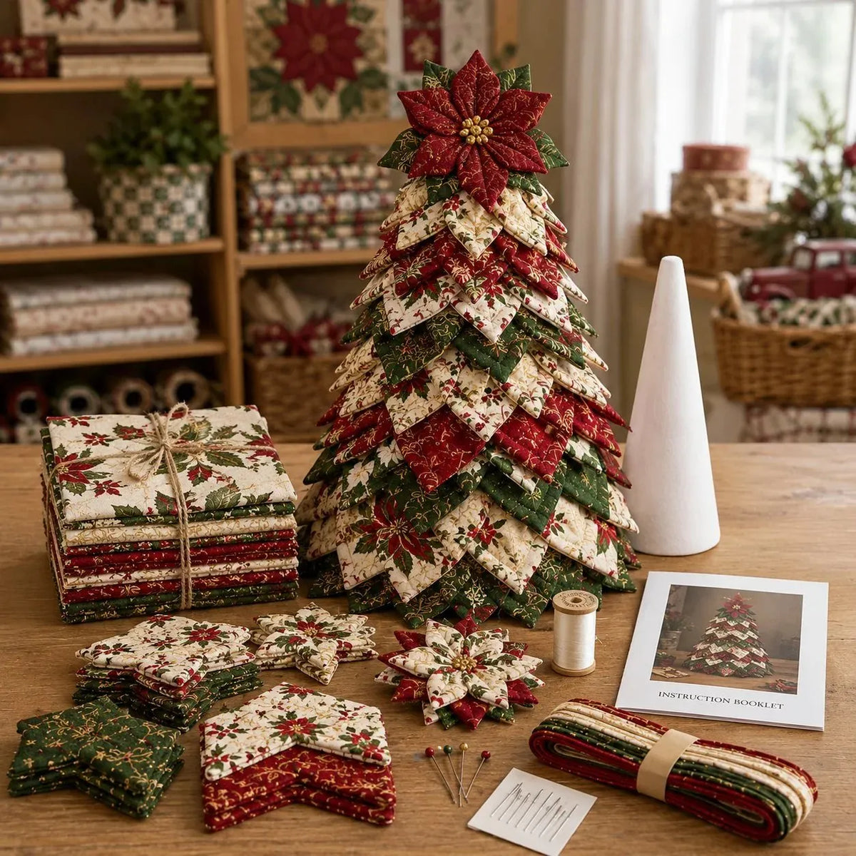 🔥HOT SALE🔥LAST DAY 50% OFF - 🎄DIY Quilted Santa Christmas Tree Kit – Handmade Fabric Holiday Tabletop Tree Decor