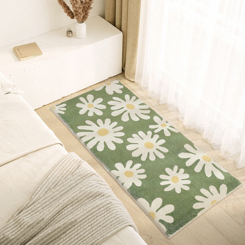 White Daisy Green and Blue Ground Bedroom Mat