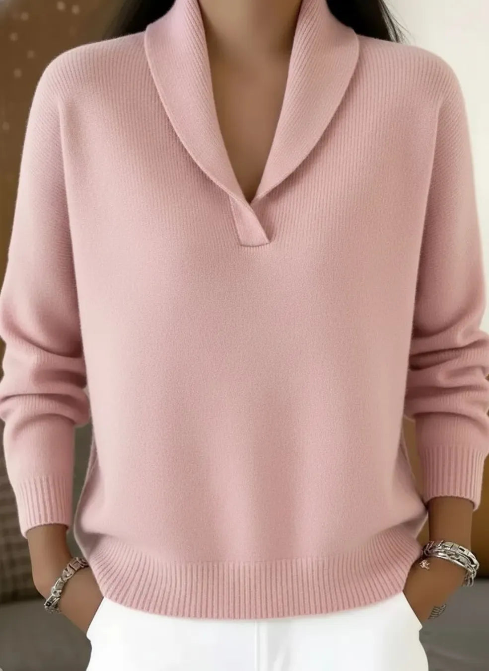 Women's Long-Sleeve V-Neck Knit Pullover
