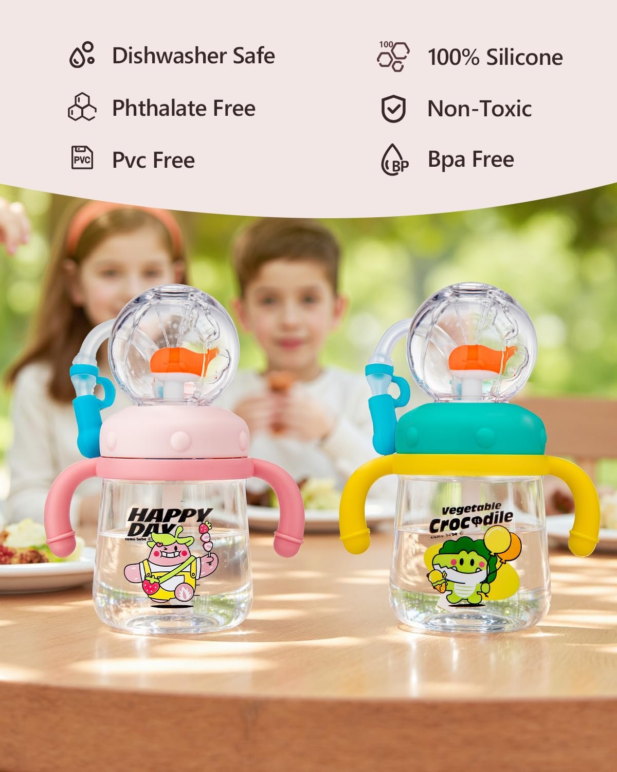 aldorian™-Drinking Cup With Whale Squirt, Weighted Sippy Cups With Adjustable Straps