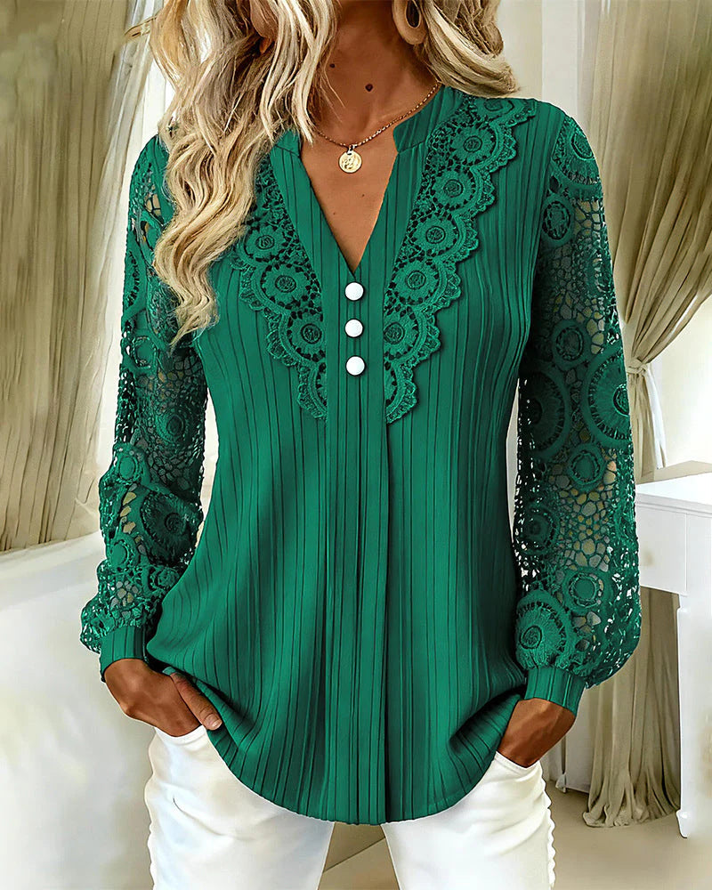 New solid color V-neck lace women's shirt