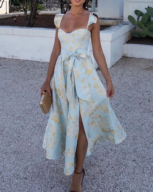 aldorian™-Butterfly Sleeve Printed Waist Tie Dress