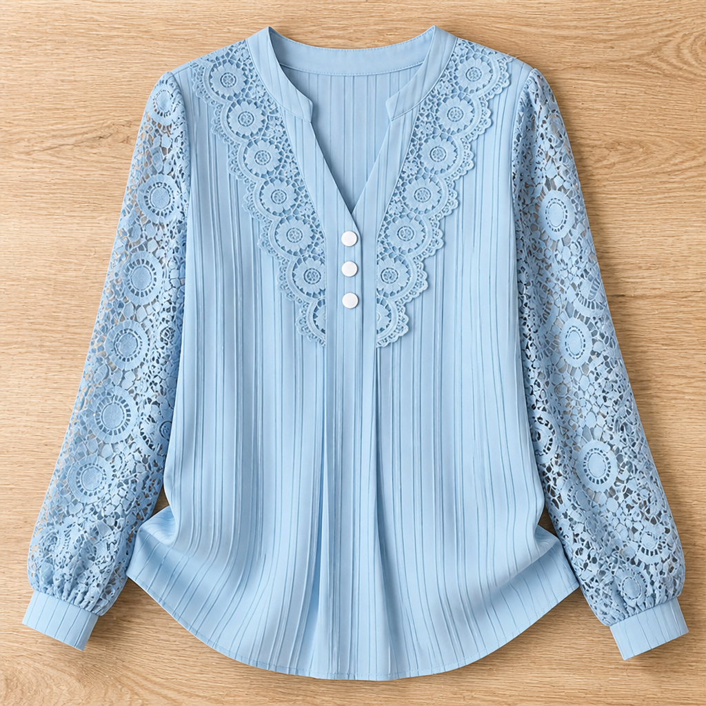 New solid color V-neck lace women's shirt