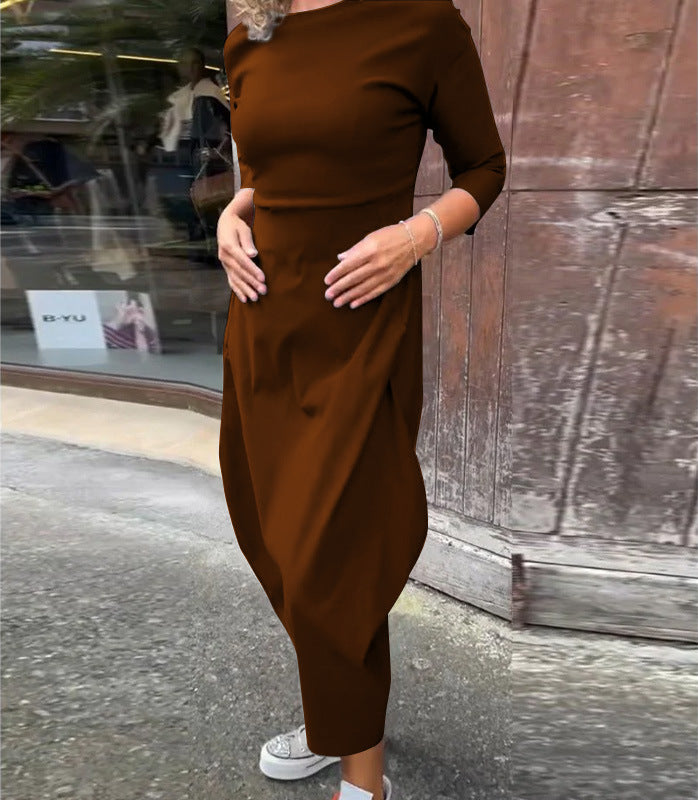 💕🤩Women's Solid-Color Casual Long-Sleeve Maxi Dress