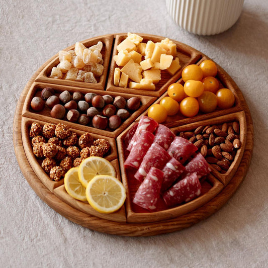aldorian™-Puzzle Serving Tray - Oak Wood with Removable Compartments